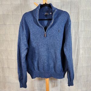 Polo Ralph Lauren $138 XXL Light Blue Navy Heather Cotton Quarter Zip Sweater